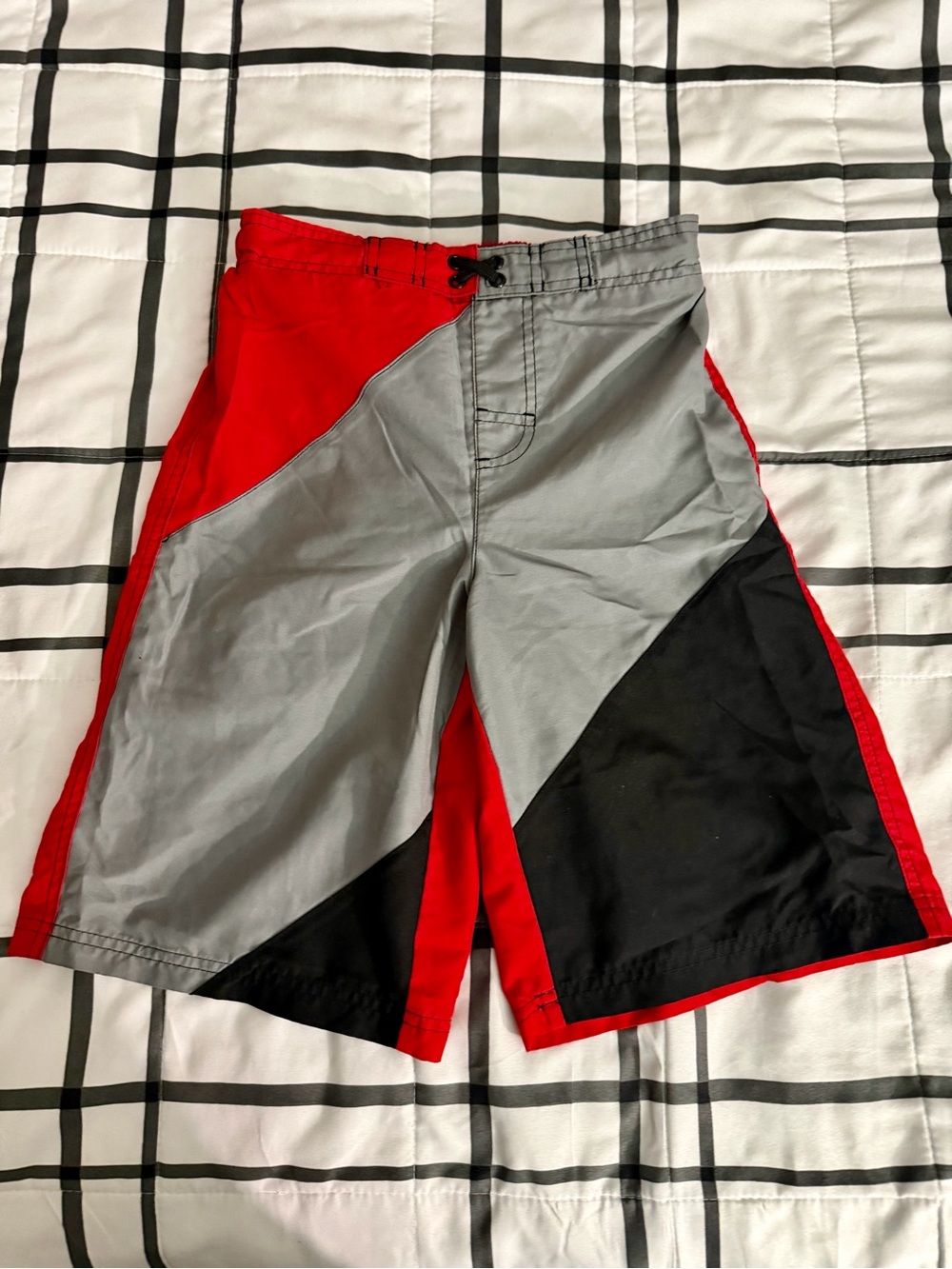 OP Kid’s Red, Gray & Black Colorblock Swim Shorts